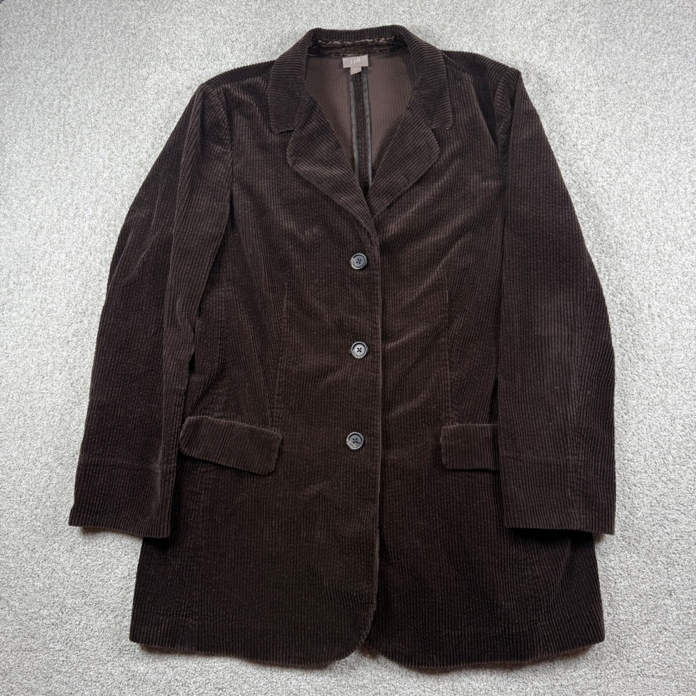 J. Jill Corduroy Jacket Women XL Brown 3 Button Longline Flap Pockets Jacket